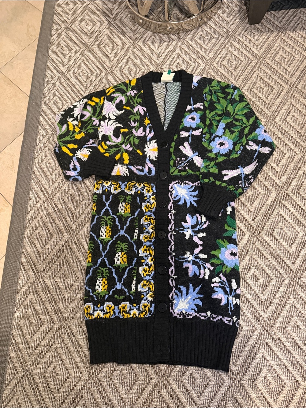FARM Rio Black Multi Floral Patchwork Cardigan